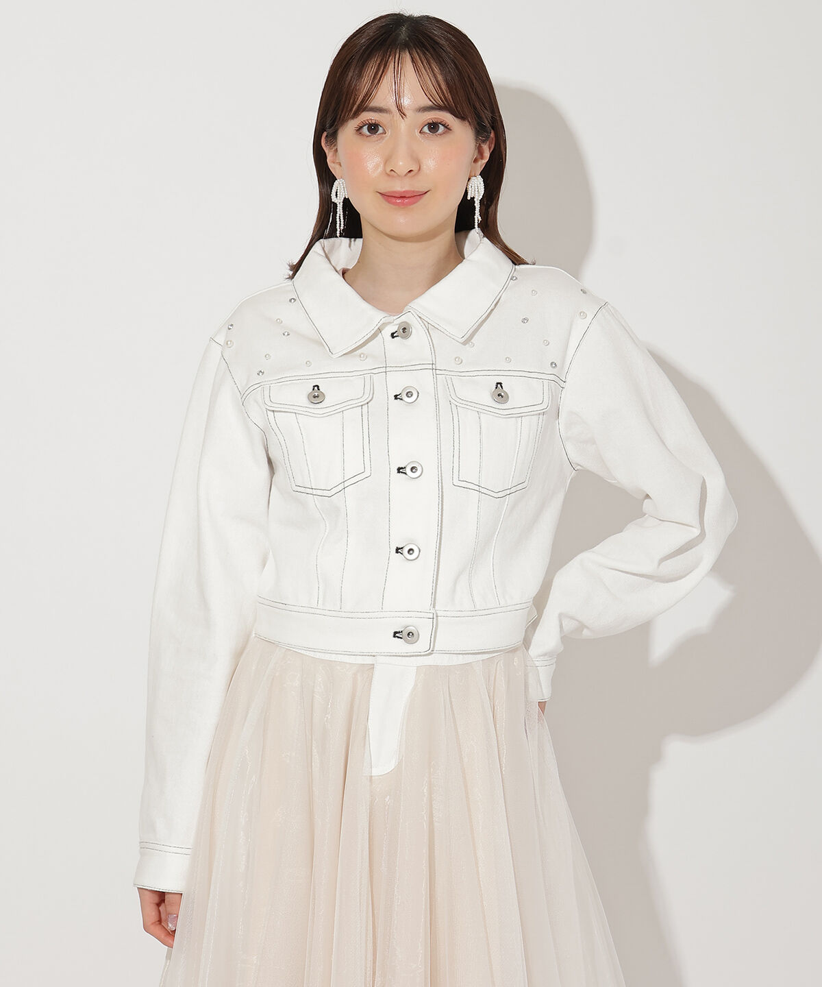 WILLSELECTION「ランダムパール付きデニムジャケット」|デニムジャケット|