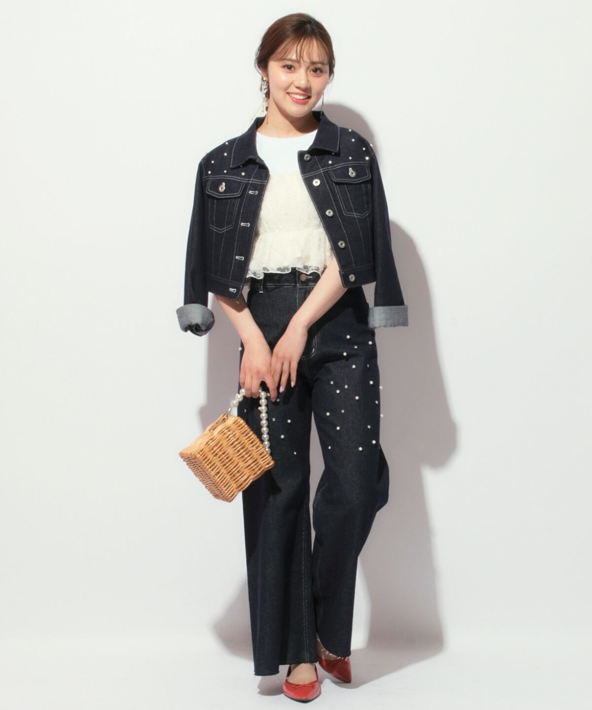 WILLSELECTION「ランダムパール付きデニムジャケット」|デニムジャケット|