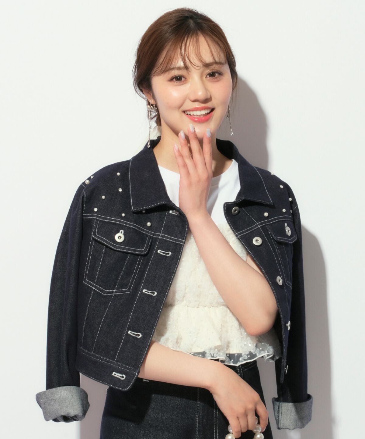 WILLSELECTION「ランダムパール付きデニムジャケット」|デニムジャケット|ネイビー