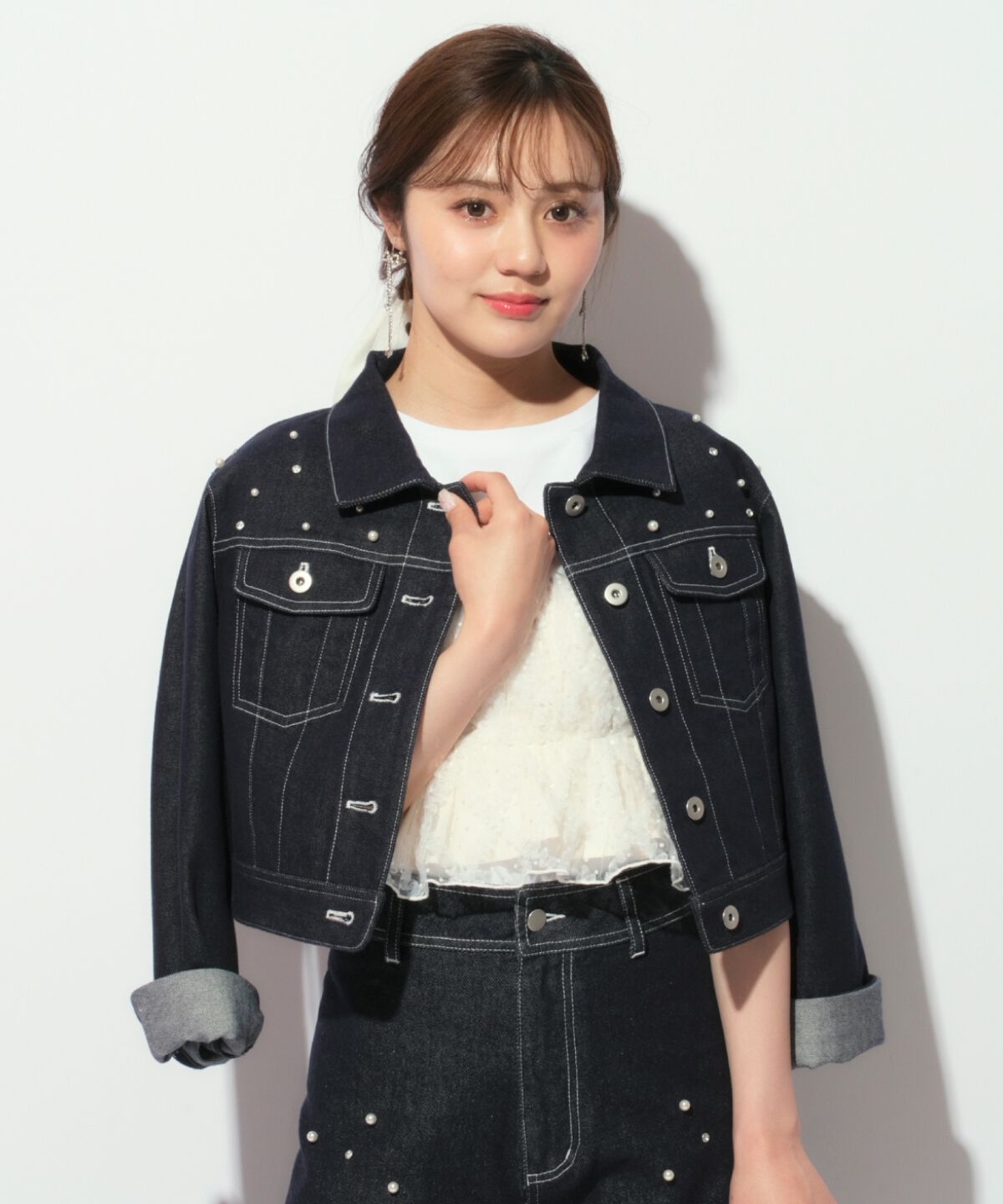 WILLSELECTION「ランダムパール付きデニムジャケット」|デニムジャケット|
