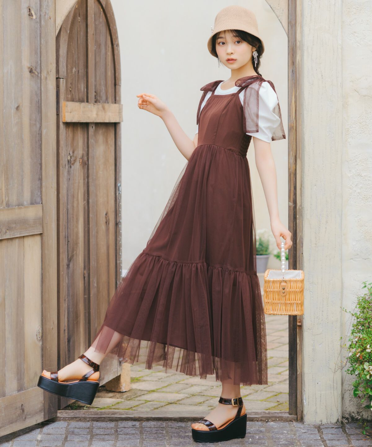 WILLSELECTION「ショルダーリボンチュールティアードワンピース」|ワンピース|