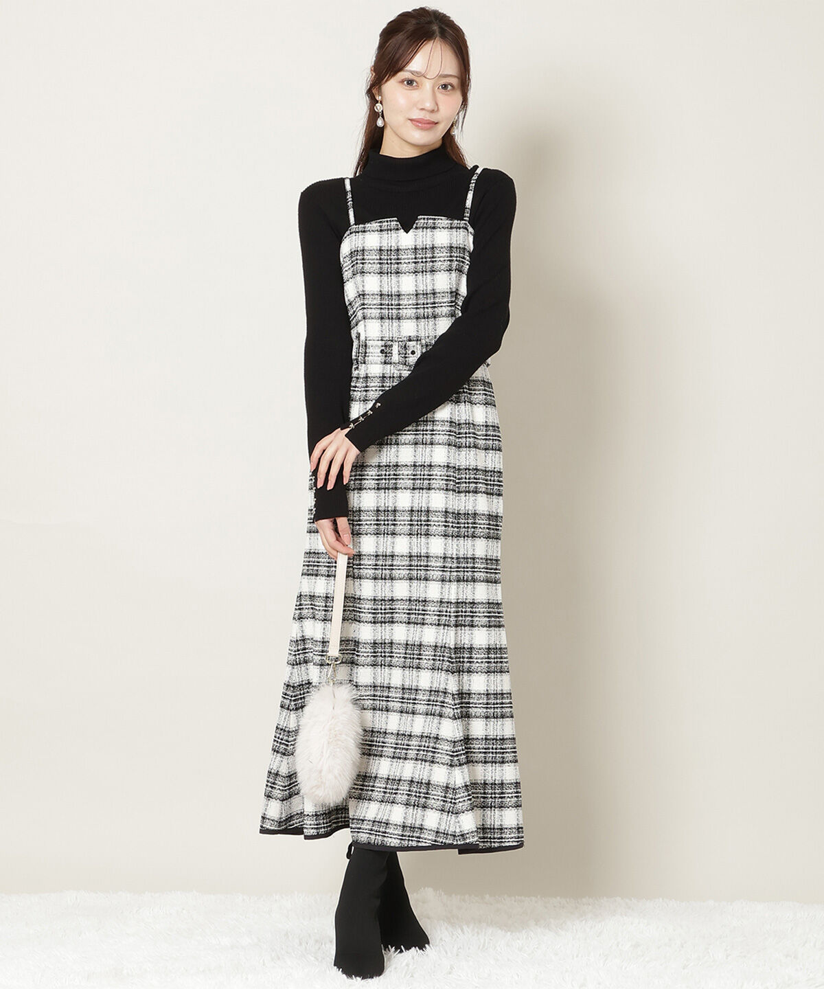 WILLSELECTION「ベルト付きVカットマーメイドキャミワンピース」|ワンピース|黒系チェック