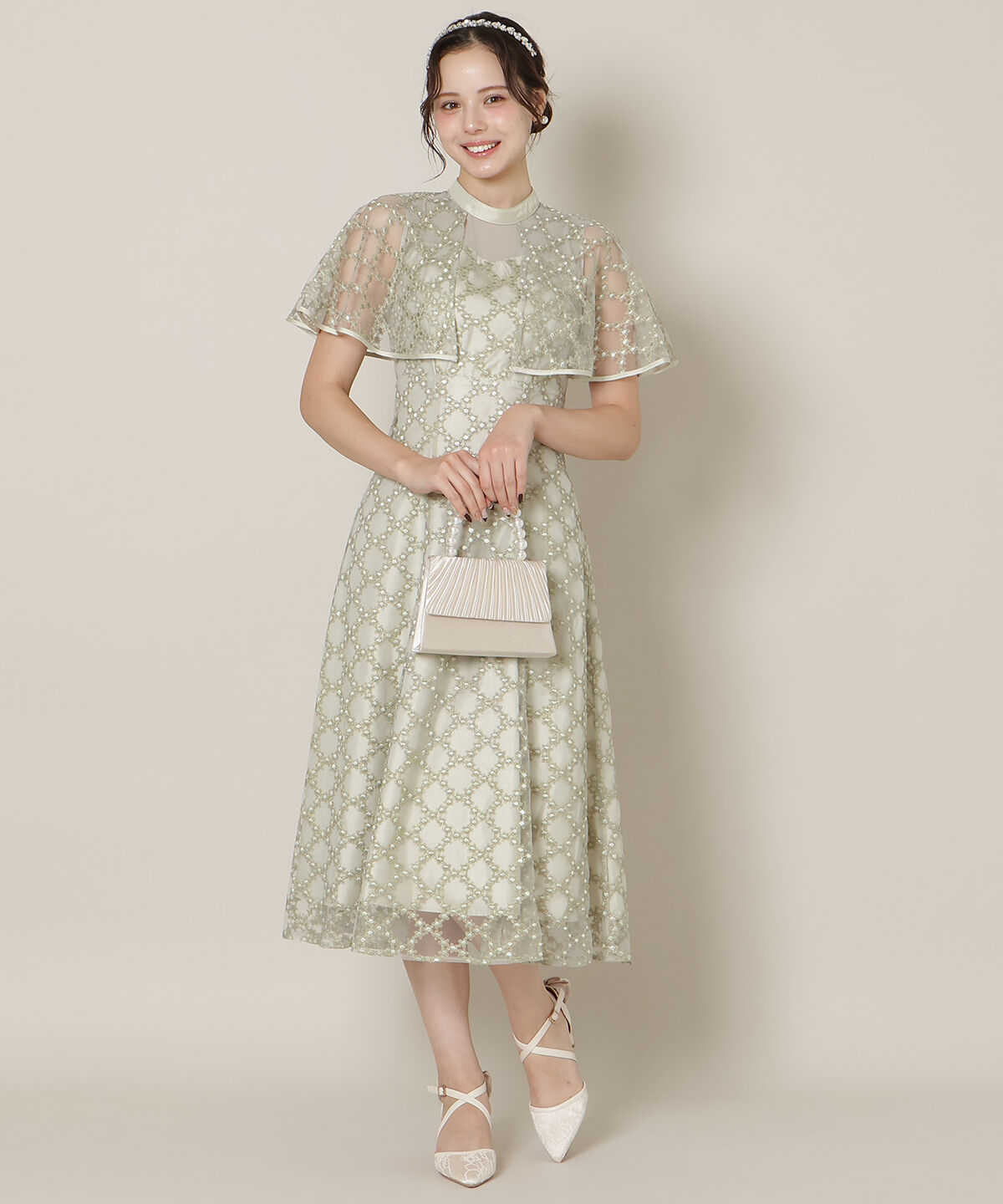 WILLSELECTION「パイピングケープフレアワンピース」|ドレス|ミント