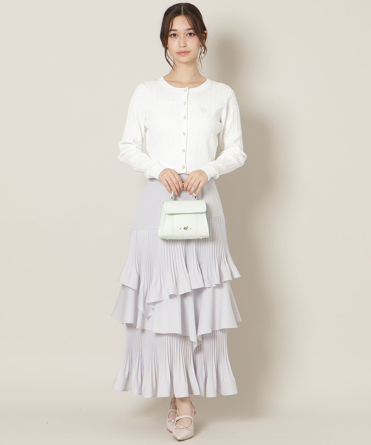 WILLSELECTION「プリーツシフォンティアードスカート」|フレア|サックス