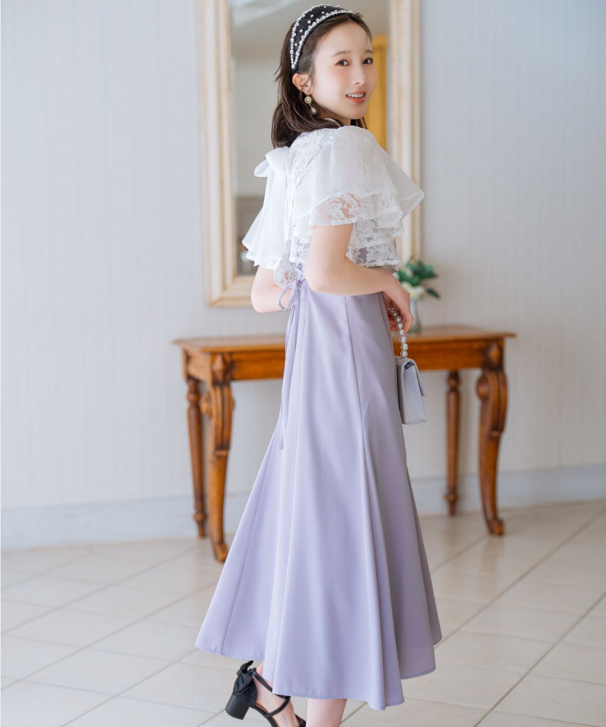 WILLSELECTION「バックリボンシフォンレースブラウス&times;フレアロングキャミワンピース」|ドレス|