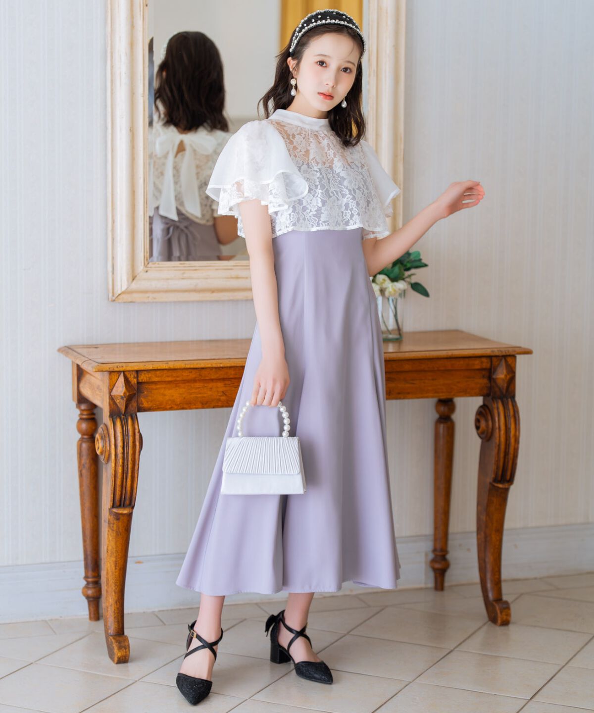 WILLSELECTION「バックリボンシフォンレースブラウス&times;フレアロングキャミワンピース」|ドレス|