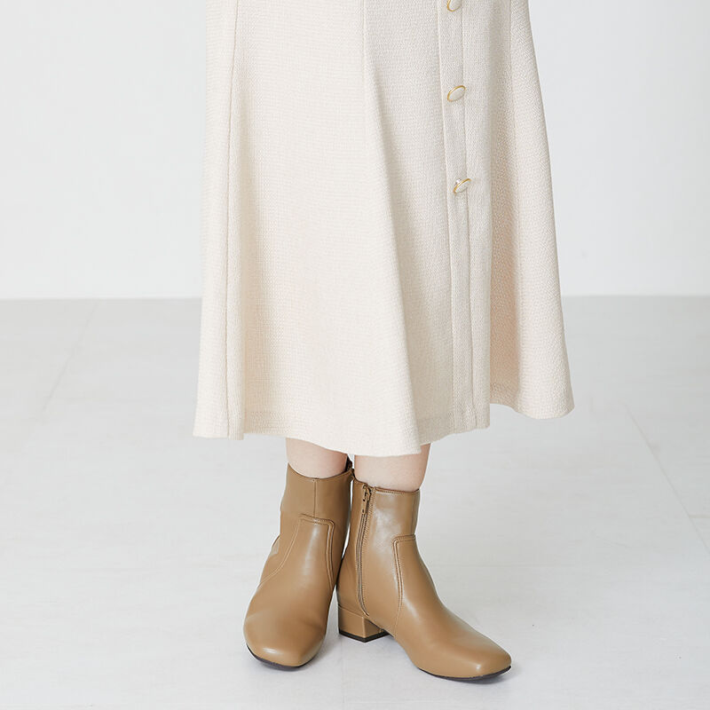 WA Oriental TRaffic「【 防寒 】スクエアトゥ プレーン ショートブーツ /32401 中敷き起毛 ＆ クッション」|ショートブーツ|