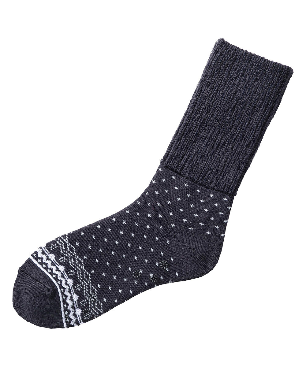 MIZUNO「【吸湿発熱】ブレスサーモゆるぬくソックス(雪柄)」|ソックス|ネイビー
