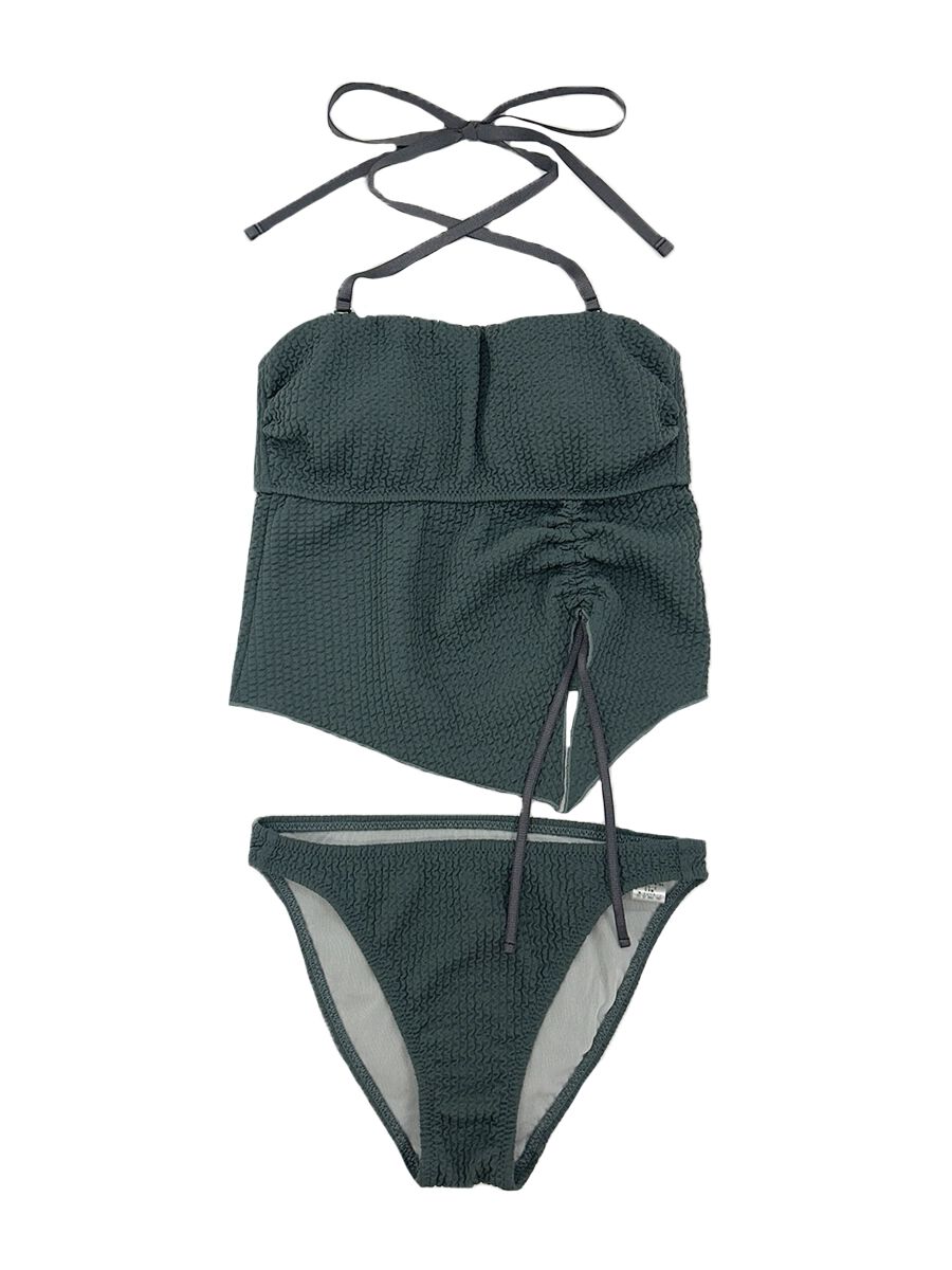 PEAK&PINE「ワッフルニット素材ベアトップビキニ/ベアキニ」|ビキニ|カーキ