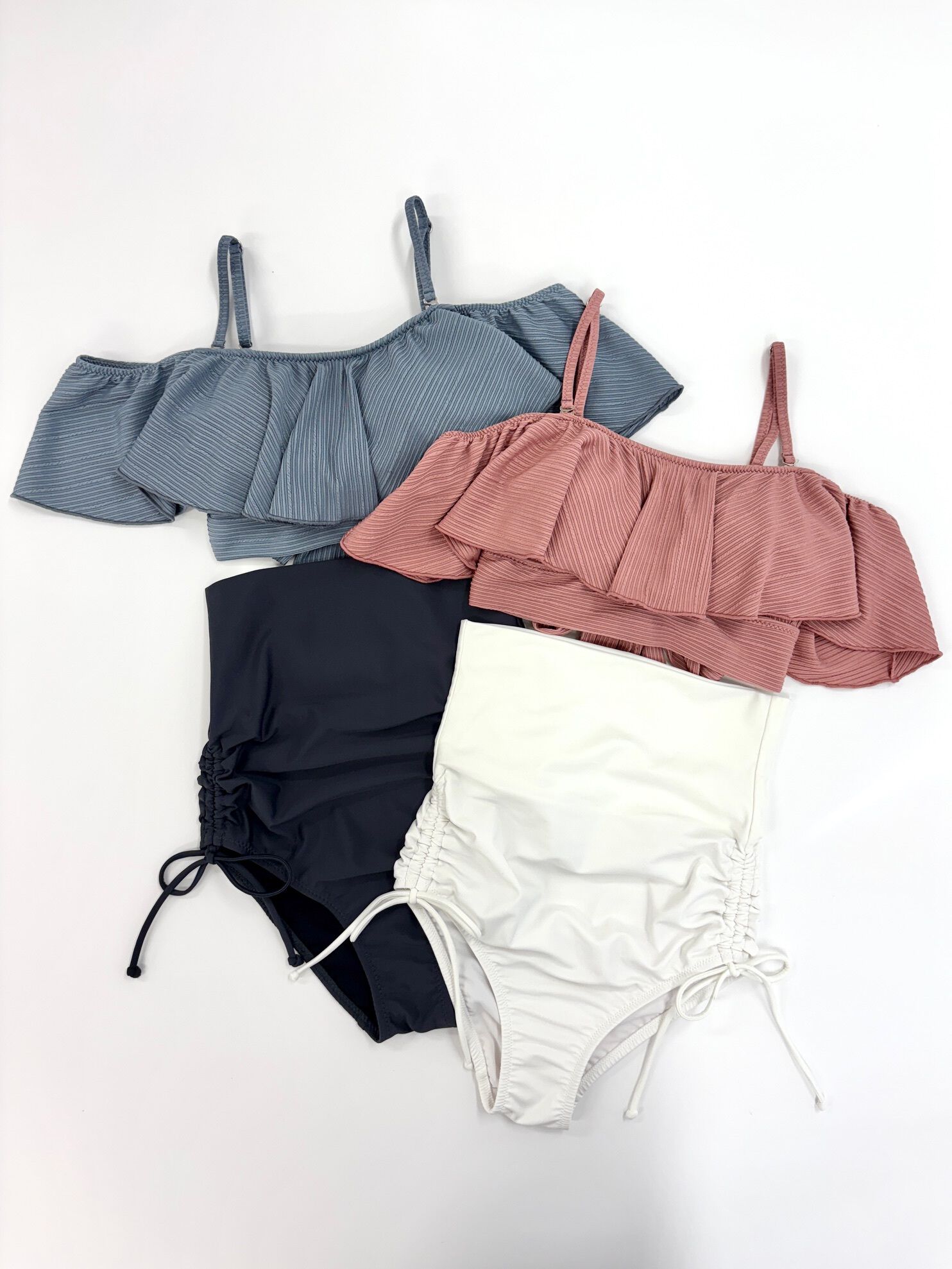 PEAK&PINE「【新作】無地リブ素材オフショルダーワンピ見えビキニ」|ビキニ|ピンク