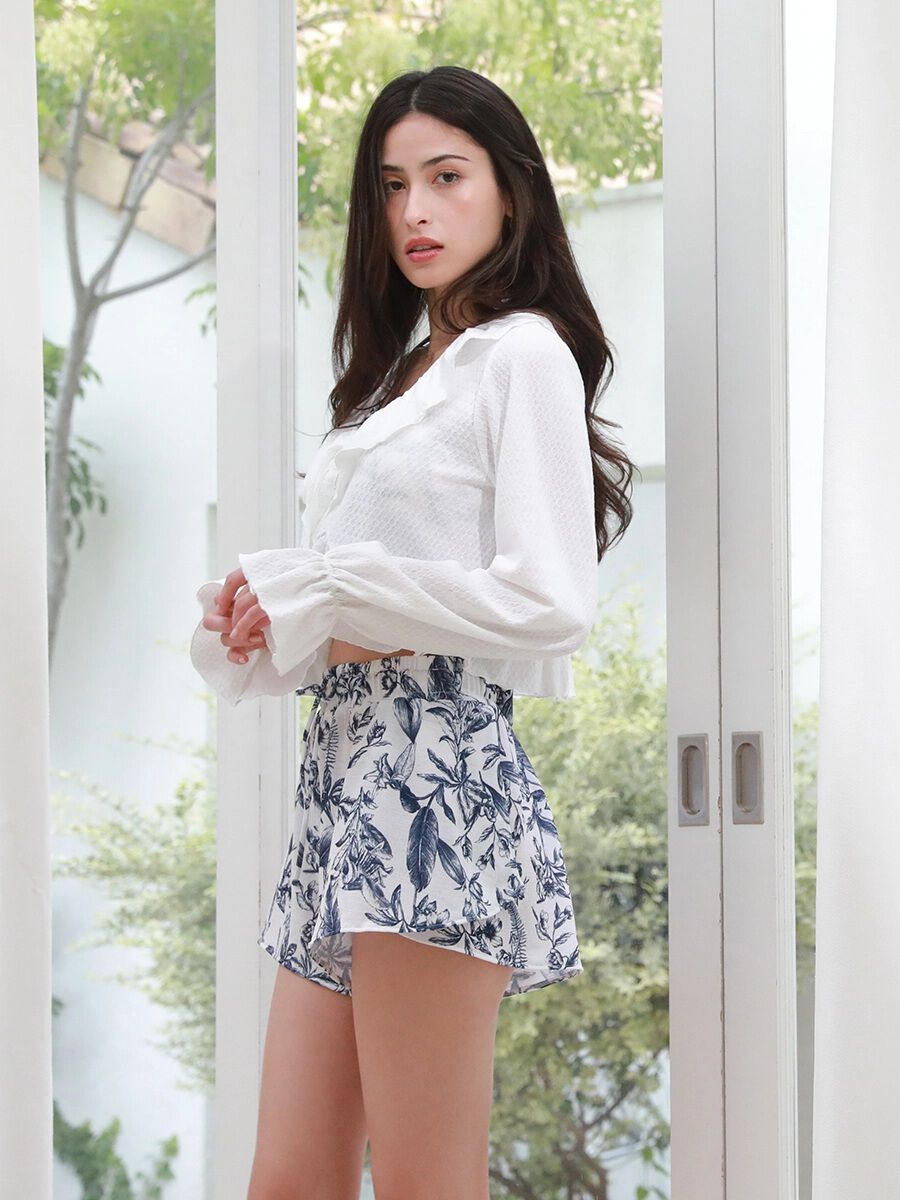 PEAK&PINE「【新作】ジャガード風ショート丈フリルカーディガン」|スポーツ|