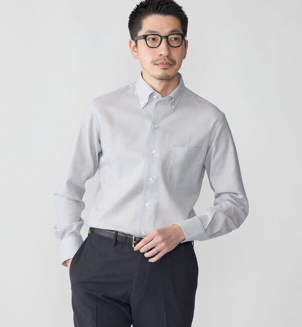 SHIPS「SHIPS: カラミ織り イタリアン ボタンダウン 無地 シャツ」|シャツ・ブラウス|グレー