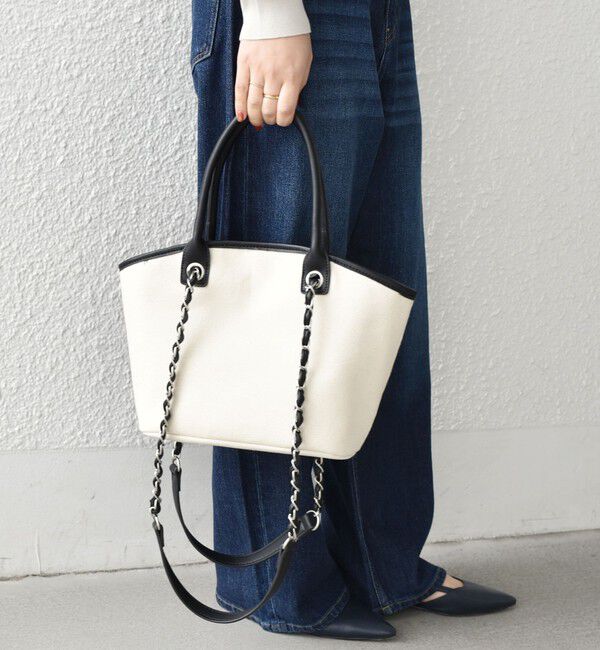 SHIPS Colors 「《予約》SHIPS Colors:キャンバス チェーン バッグ◆」|トートバッグ|オフホワイト