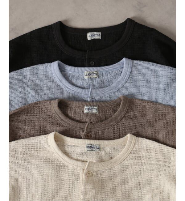 J.S.Homestead「《予約》J.S.Homestead / レノ メッシュ ファブリック ヘンリー ネック ロンT」|Tシャツ・カットソー|