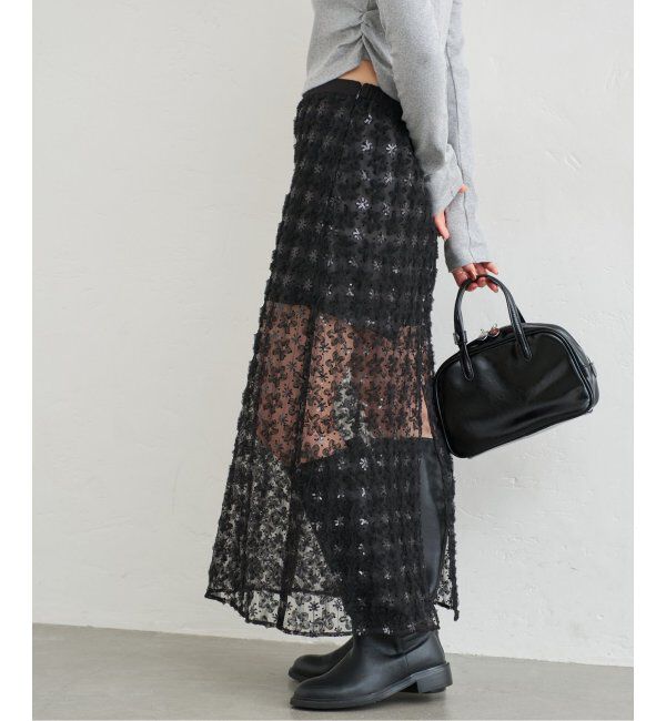 U by SPICK&SPAN「フラワーチュールシアースカート」|スカート|ブラック