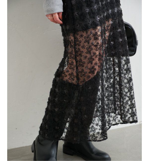 U by SPICK&SPAN「フラワーチュールシアースカート」|スカート|