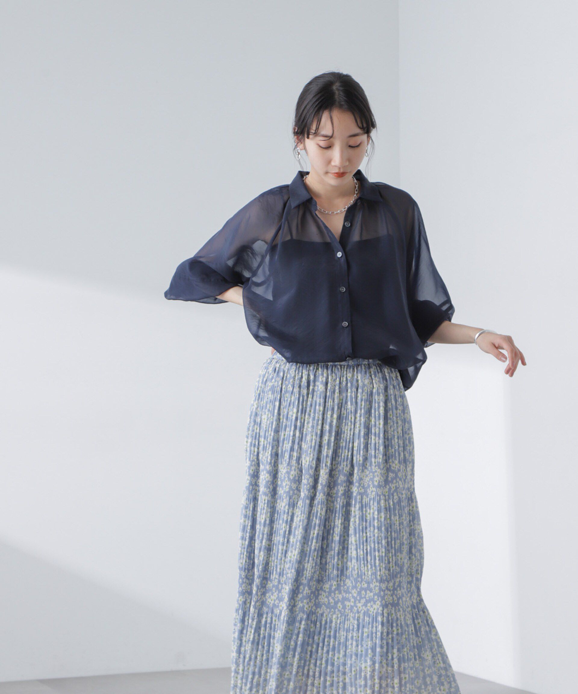 nano･universe「小花柄マジョリカプリーツスカート」|スカート|