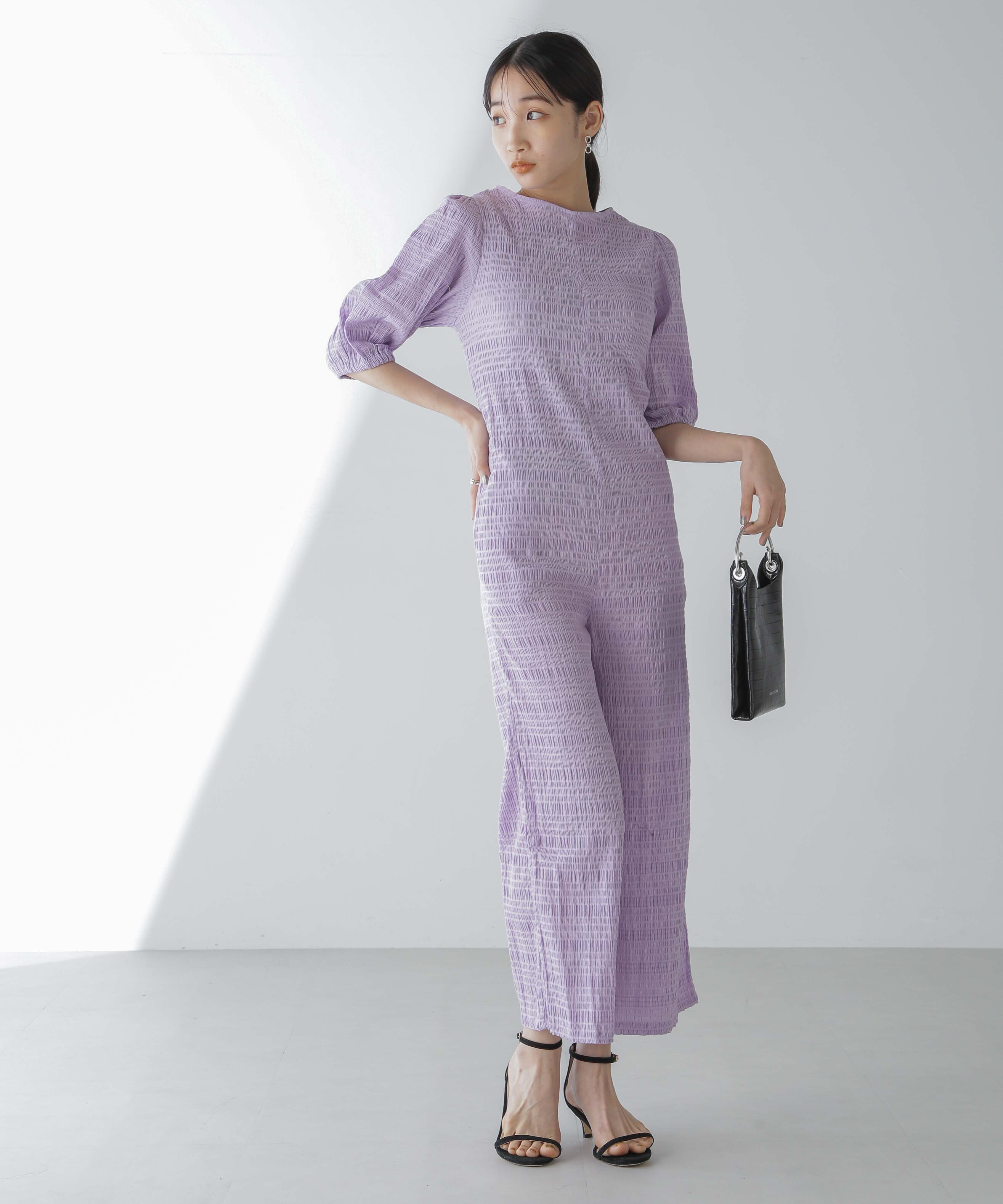 nano･universe「RITA ROW/Puffy sleeves jumpsuit」|ワンピース|ライラック