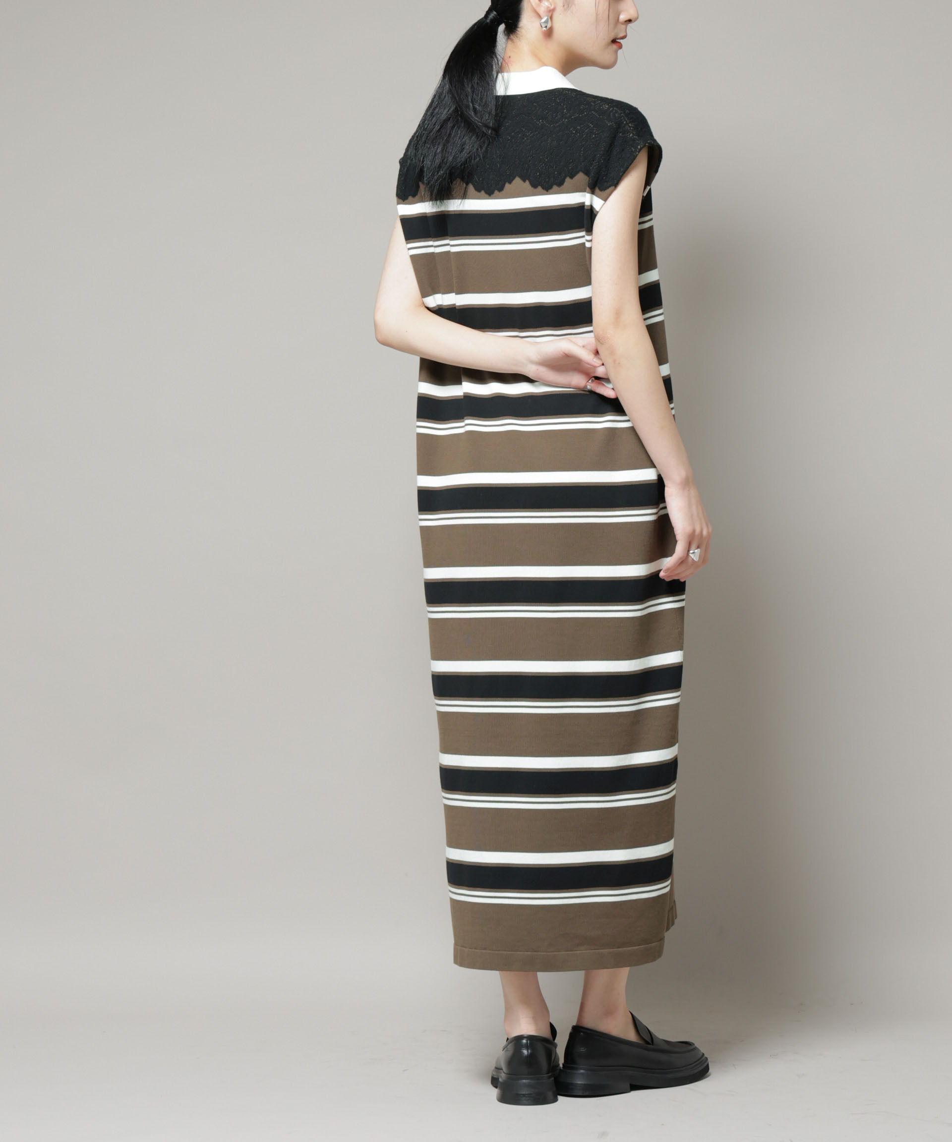 nano･universe「コットンボーダーレース編みポロニットワンピース」|ワンピース|