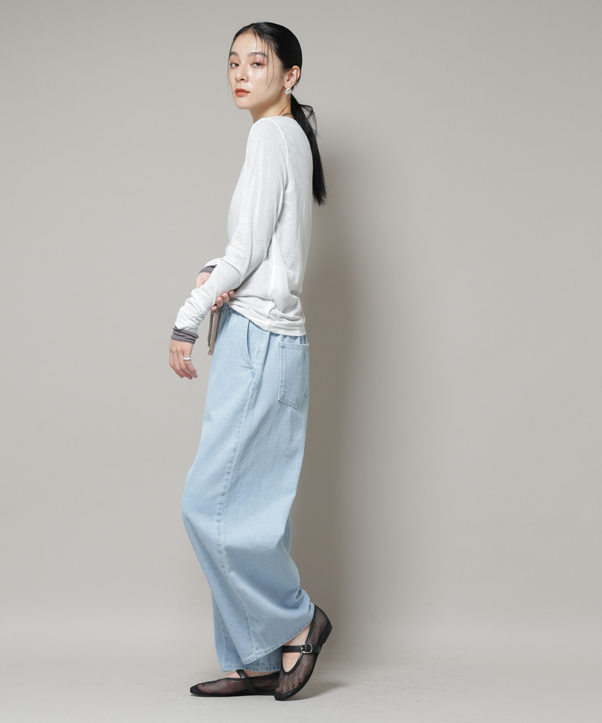 nano･universe「ドロストデニムパンツ(セットアップ可)」|チノ|