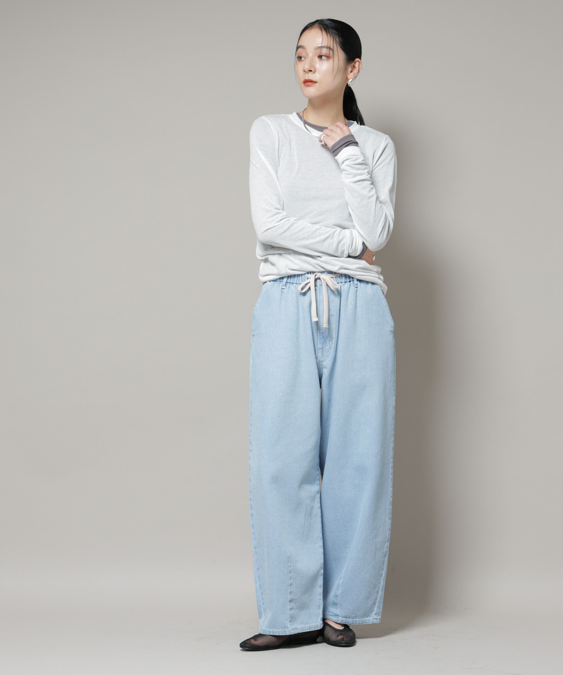 nano･universe「ドロストデニムパンツ(セットアップ可)」|チノ|
