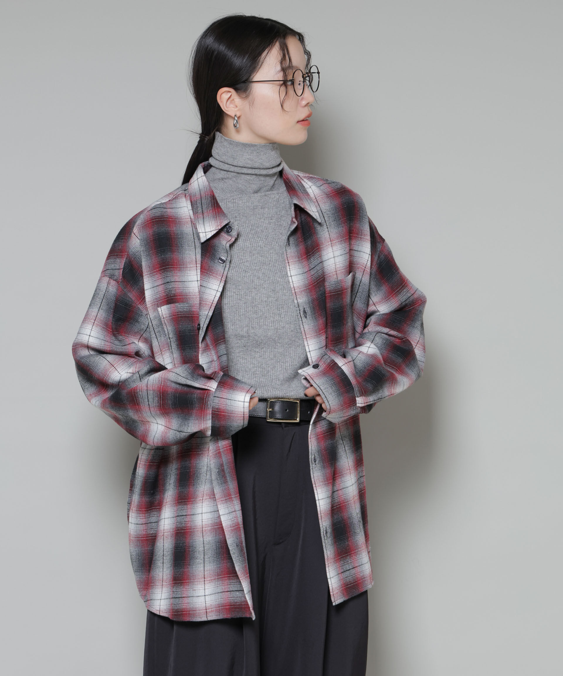 nano･universe「オーバーサイズチェックシャツ」|シャツ・ブラウス|レッド