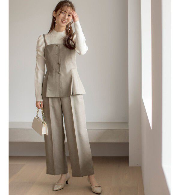 any SiS「【洗える】ビスチェ & ワイドパンツ セット」|スーツ|ベージュ