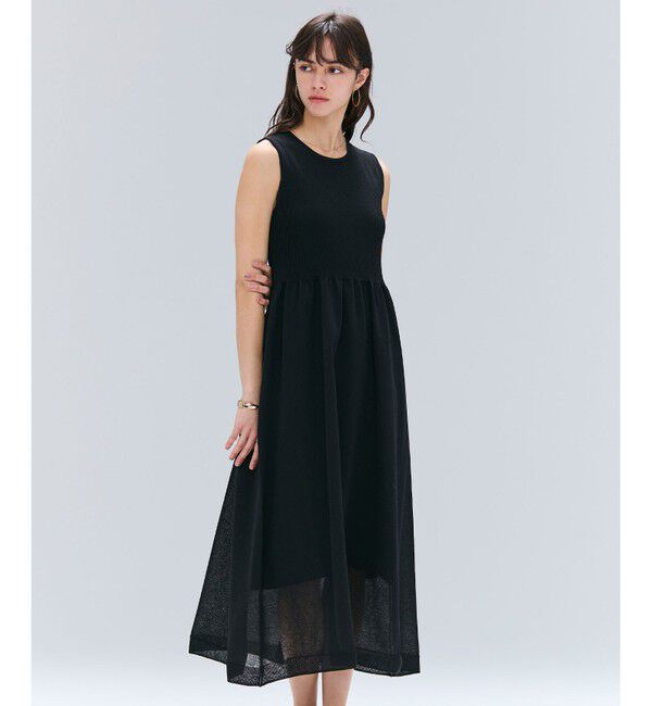 BEIGE,「【洗える】MILANO / リネン混シアーニットAラインワンピース」|ワンピース|Black