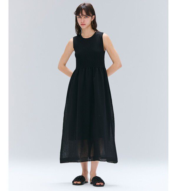 BEIGE,「【洗える】MILANO / リネン混シアーニットAラインワンピース」|ワンピース|