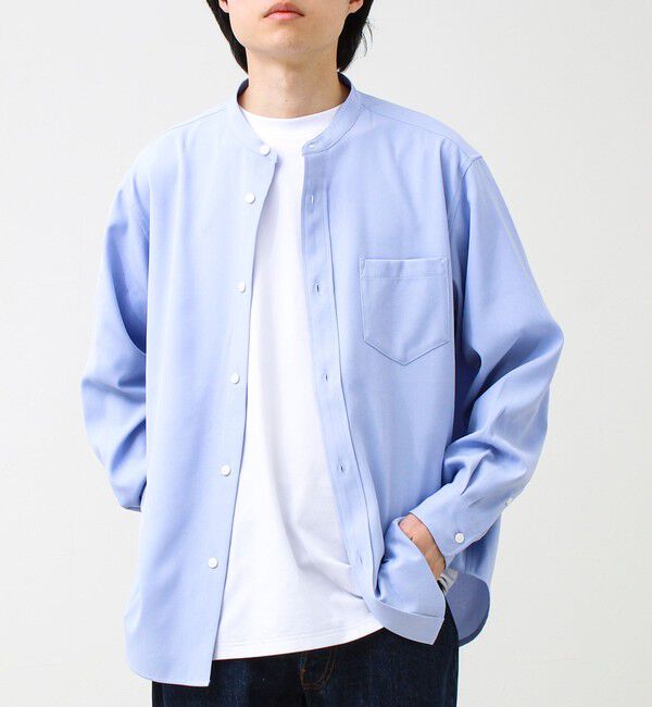 GLOSTER「【きれい見えラク素材】crunchyバンドカラーシャツ」|シャツ・ブラウス|