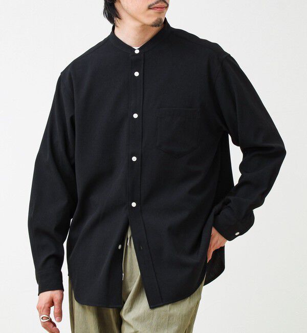 GLOSTER「【きれい見えラク素材】crunchyバンドカラーシャツ」|シャツ・ブラウス|ブラック