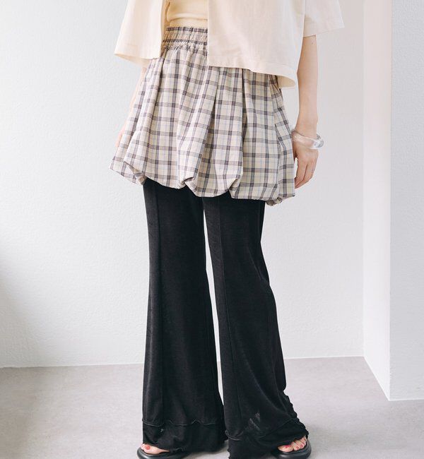  「【新色追加/低身長サイズ/2サイズ展開】シアーリブフレアパンツ」|その他|ブラック