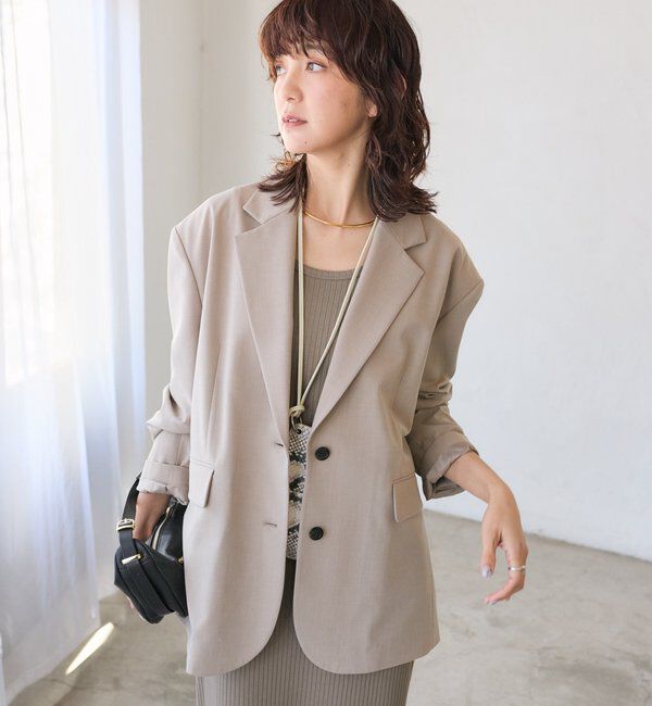  「予約【こなれ感抜群/接触冷感機能付き】ワイドショルダージャケット」|テーラードジャケット|