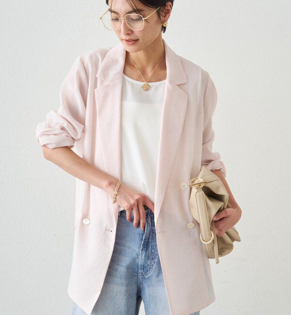  「リネンライクシアージャケット」|ベスト・ジレ|ピンク