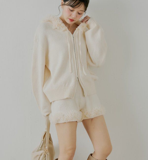  「【セットアップ対応】裾フリルニットショートパンツ」|チノ|