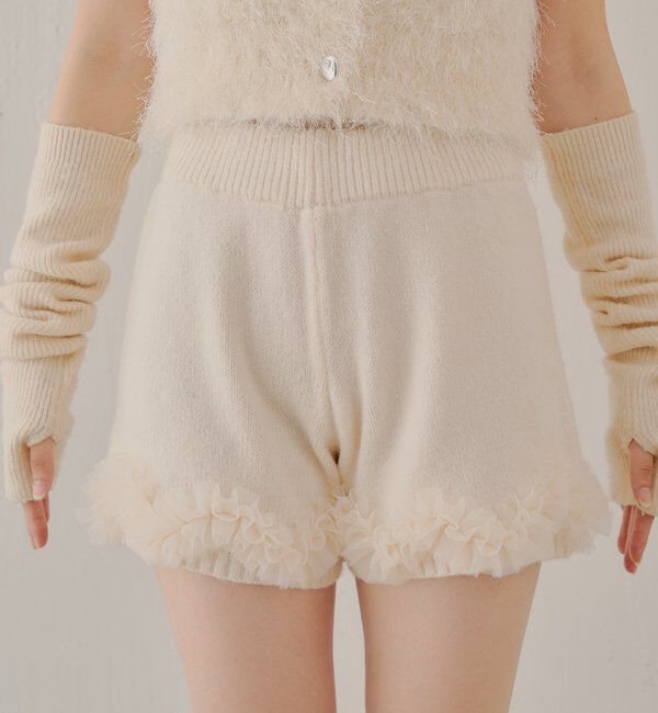  「【セットアップ対応】裾フリルニットショートパンツ」|チノ|