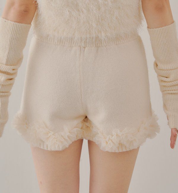  「【セットアップ対応】裾フリルニットショートパンツ」|チノ|