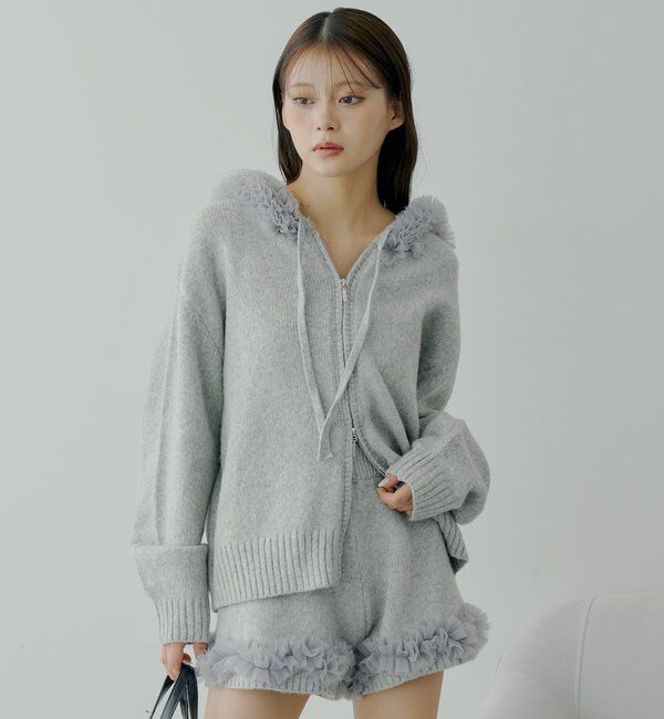  「【セットアップ対応】裾フリルニットショートパンツ」|チノ|