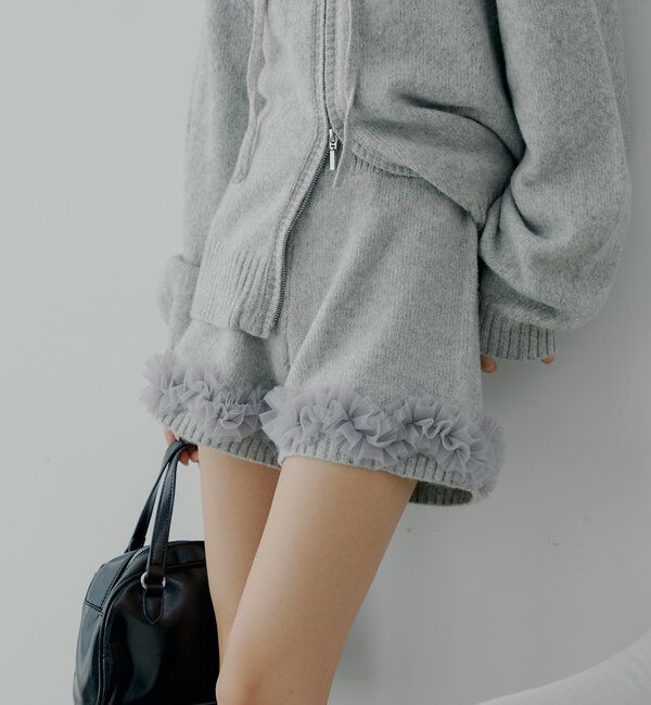  「【セットアップ対応】裾フリルニットショートパンツ」|チノ|