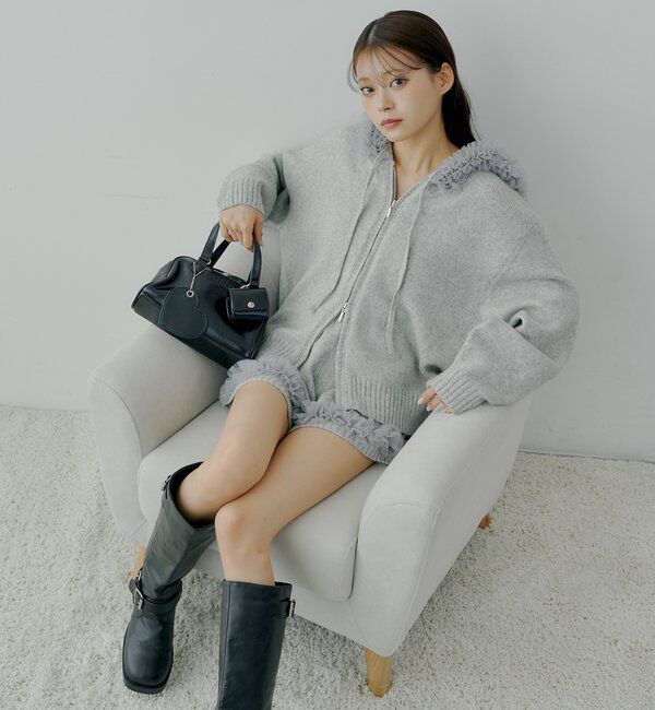  「【セットアップ対応】裾フリルニットショートパンツ」|チノ|