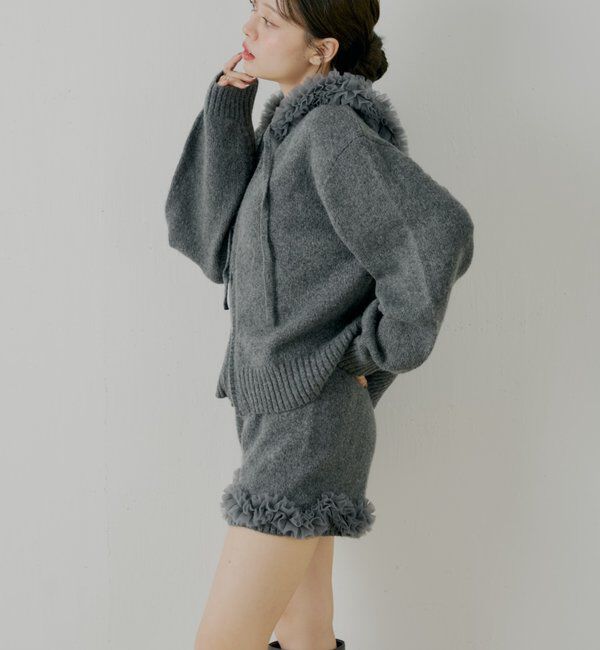  「【セットアップ対応】裾フリルニットショートパンツ」|チノ|