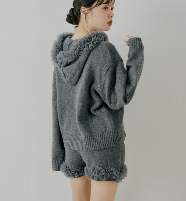  「【セットアップ対応】裾フリルニットショートパンツ」|チノ|