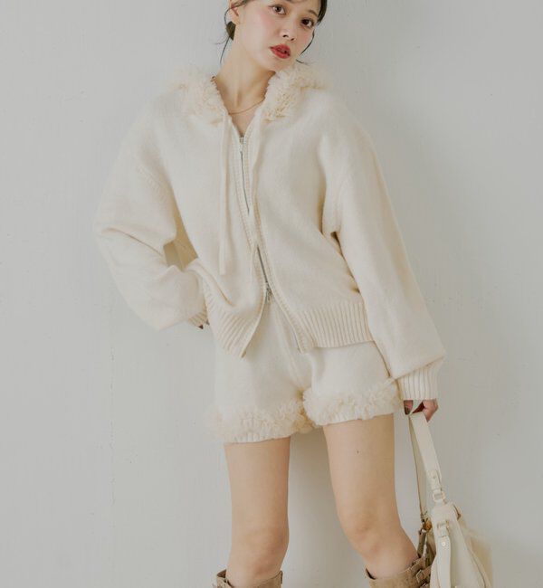  「【セットアップ対応】裾フリルニットショートパンツ」|チノ|