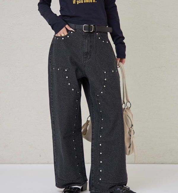  「スタッズダブルニーデニム」|デニム|