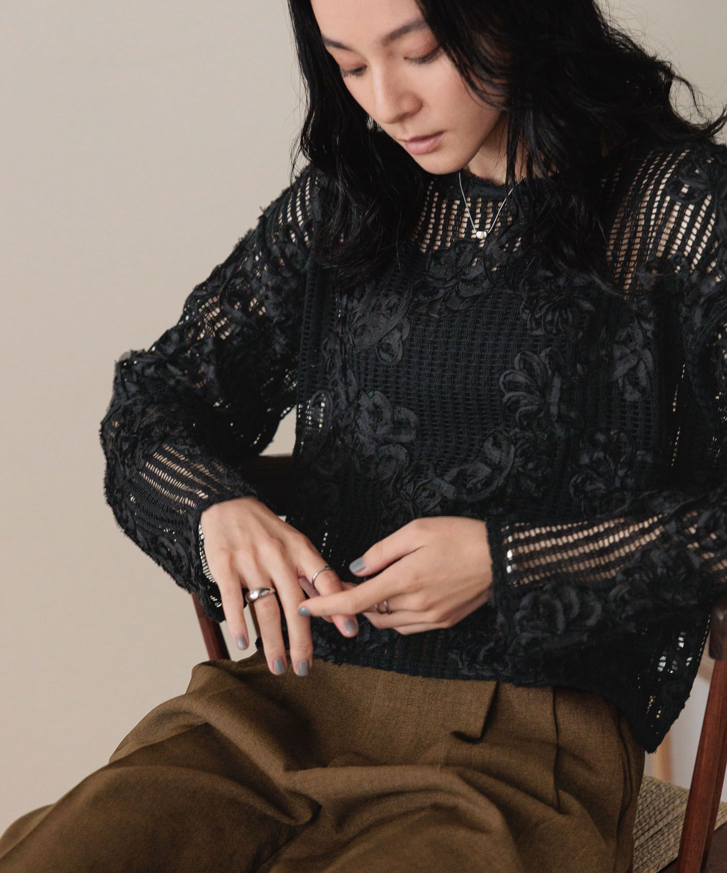 LOWRYS FARM「３ＤレースプルオーバーＬＳ」|Tシャツ・カットソー|