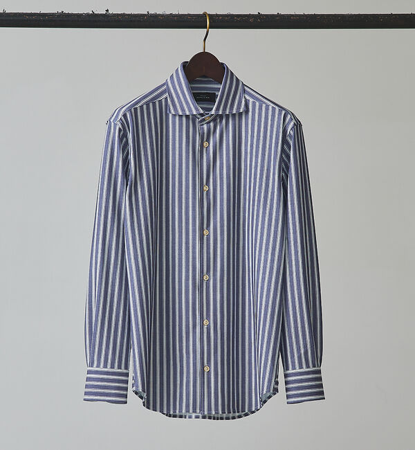 ABAHOUSE「【FLEX SHIRTS】マルチストレッチ シャンブレー ストライプ シャツ」|シャツ・ブラウス|ダークネイビー