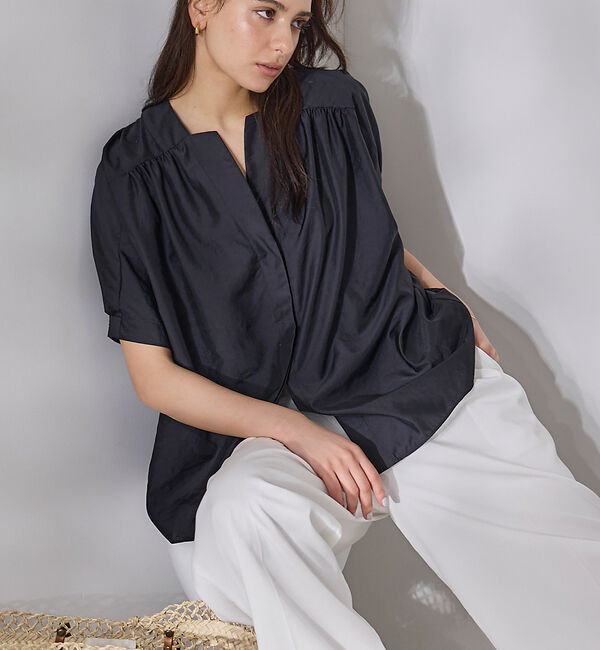 Rouge vif「ギャザーショートシャツ」|シャツ・ブラウス|ブラック