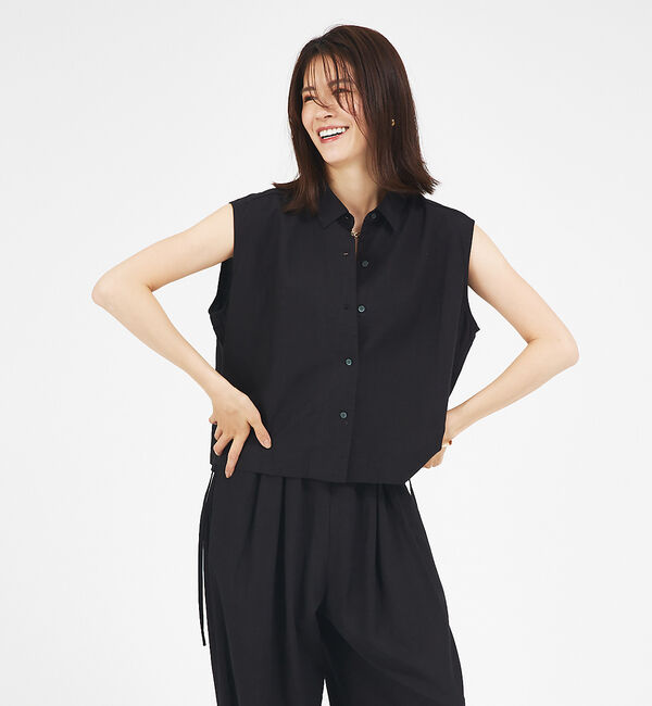 abahouse mavie「【セットアップ対応】レーヨンリネンノースリーブシャツ」|シャツ・ブラウス|