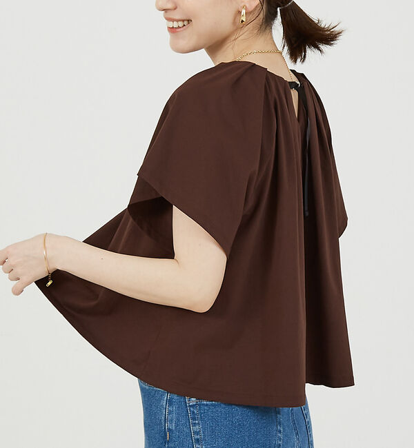 abahouse mavie「タックフレアーショートプルオーバー」|Tシャツ・カットソー|ブラウン