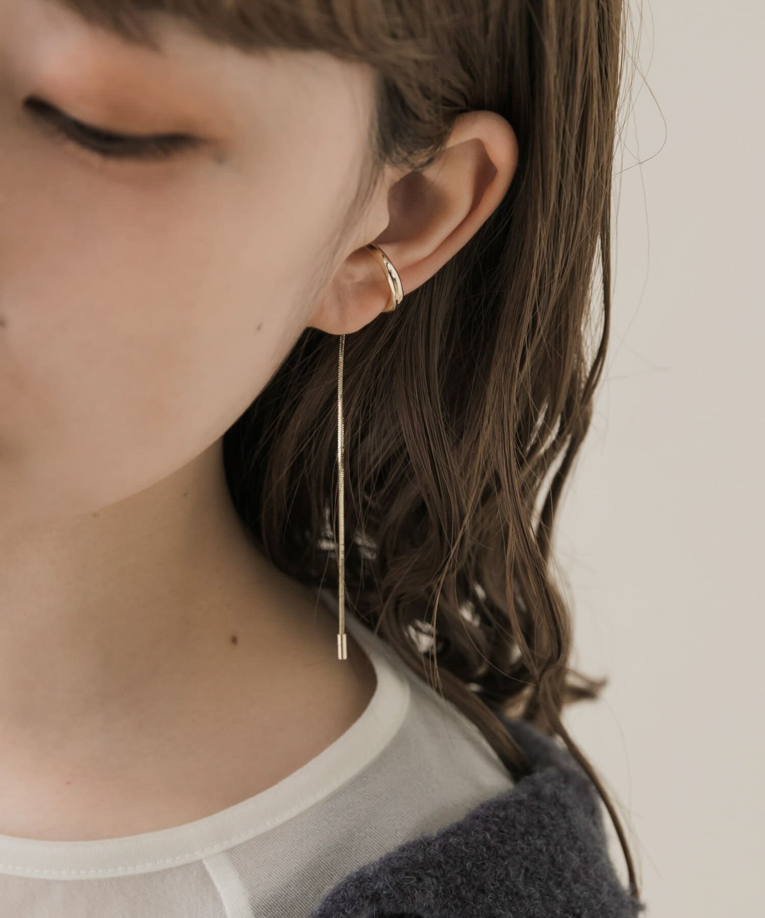 SMELLY「ロングチェーンシンプルイヤカフ」|イヤリング|